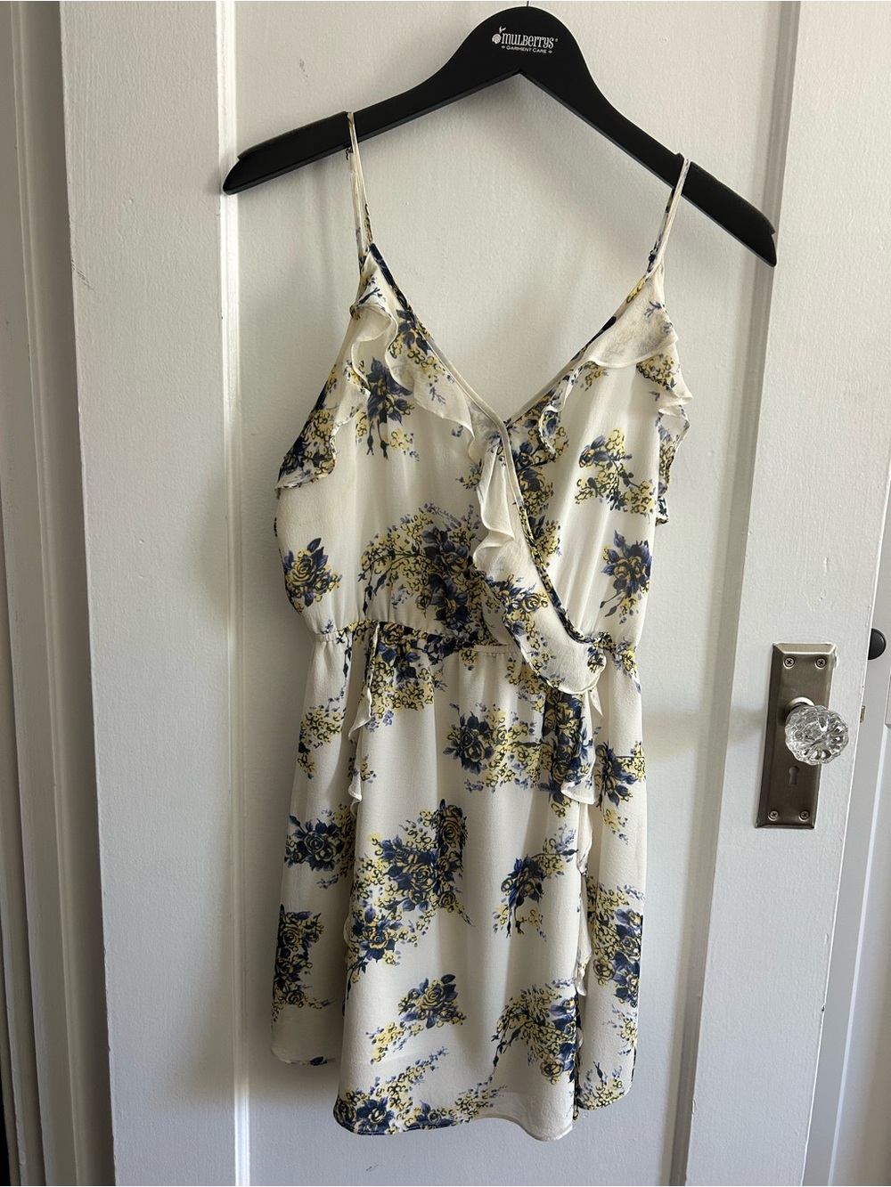 Joie Cream Mini Dress with Navy & Yellow Floral Print